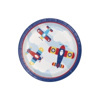 Assiettes colorées Aviateurs 22 cm - 8 unités