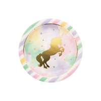 Assiettes licorne dorée 22 cm - 8 unités