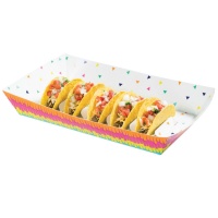 Plateau rectangulaire en carton de 28,5 x 37,5 cm pour tacos mexicains - 1 unité
