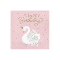 Serviettes de table Happy Birthday Swan 16,5 x 16,5 cm - 16 unités