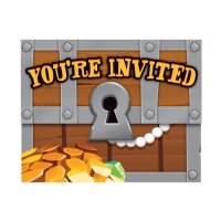 Invitations avec enveloppe Pirate Chest - 8 unités