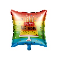 Ballon de gâteau d'anniversaire arc-en-ciel carré de 45 cm - Creative Converting