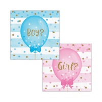Serviettes de table Fille ou Garçon ? 12,5 x 12,5 cm - 16 unités