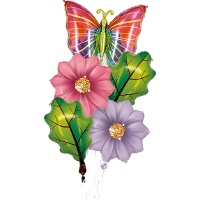 Bouquet de fleurs, feuilles et papillon - 5 unités