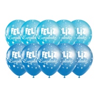 Bon anniversaire Ballons bleus avec étoiles 30 cm - 10 unités