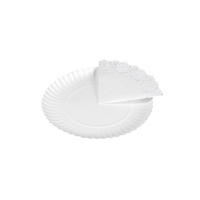 Plateaux ronds en carton blanc de 21 cm avec napperon - 3 unités