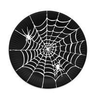 Plateau en carton noir avec toile d'araignée blanche 30 cm - 1 pc.