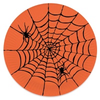 Plateau en carton orange avec toile d'araignée noire 35 cm - 1 pc.