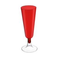 Verre à champagne en plastique rouge de 150 ml avec pied transparent - 4 unités