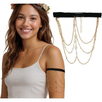 Bracelet de bras à chaînes et pierres argentées