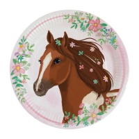 Assiettes cheval rose 23 cm - 8 unités