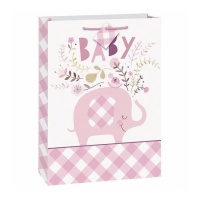 Sac cadeau Baby Pink Elephant Floral 36 x 26,5 cm - 1 pc.