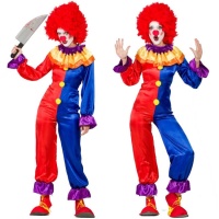 Costume de clown rouge et bleu pour femme