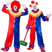 Costume de clown rouge et bleu pour homme