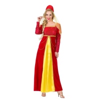 Costume de reine médiévale rouge pour femmes
