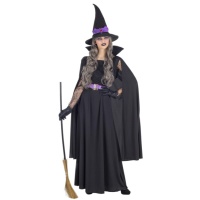 Costume de sorcière noire avec cape pour femmes