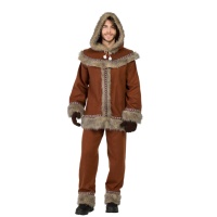 Costume d'esquimau avec capuche et gants bruns pour hommes