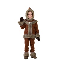Costume d'esquimau avec capuche et gants marron pour enfants