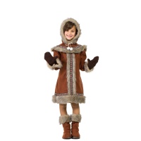 Costume d'esquimau avec capuche et gants bruns pour filles