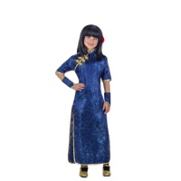 Costume chinois avec impression bleue pour les filles