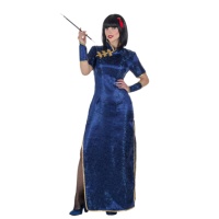 Costume chinois avec impression bleue pour les femmes