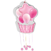Piñata cupcake et ballons roses