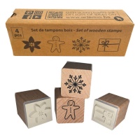 Tampons de Noël en bois avec biscuit de pain d'épice 2 x 2 cm - 4 pcs.