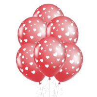 Ballons en latex rouges avec coeurs blancs 30 cm - 10 unités