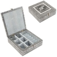 Boîte à bijoux avec compartiments et boîte à bagues en métal argenté