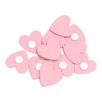 Figurines en bois autocollantes coeur rose - 12 pcs.