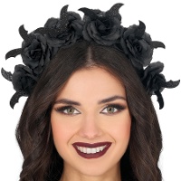 Serre-tête avec fleurs noires et chauves-souris