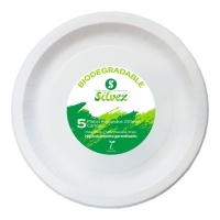 Assiettes rondes en carton blanc compostable de 25 cm avec bordure - 5 unités