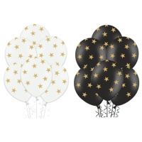 Ballons en latex avec étoiles dorées 30 cm - PartyDeco - 6 unités