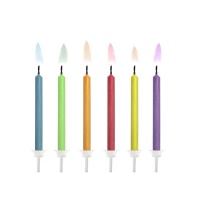 Bougies avec flammes de couleurs assorties 6 cm - 6 unités