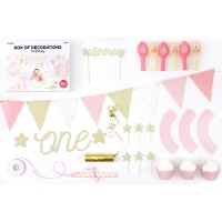 Pack de table rose pour 1er anniversaire - 33 pièces