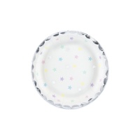 Assiettes blanches avec étoiles colorées 18 cm - 6 unités