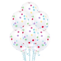 Ballons en latex avec confettis colorés 30 cm - PartyDeco - 6 unités