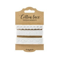 Ruban de dentelle en coton blanc de 1,5 m - 3 pcs.