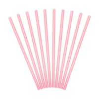 Paille en papier unie rose - 10 pcs.