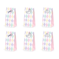 Sacs en papier licorne avec autocollants - 6 pcs.