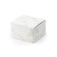 Boîte carrée blanche avec branches dorées 6 cm - 10 pcs.
