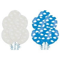 Ballons en latex avec nuages blancs 30 cm - PartyDeco - 50 pcs.