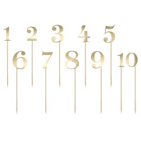 Décorations de table dorées avec chiffres - 11 pièces.