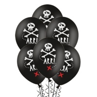 Ballons en latex noirs avec crânes de pirates 30 cm - PartyDeco - 6 unités