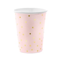 Verres 260 ml rose pastel avec points dorés - 6 pcs.