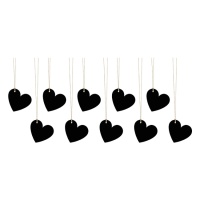 Etiquettes cadeaux coeur noir avec fil - 10 pcs.