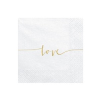 Serviettes de table blanches avec Love doré 16,5 x 16,5 cm - 20 pièces