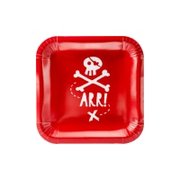 Assiettes carrées rouges en forme de crâne de pirate 20 cm - 6 pièces