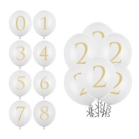 Ballons en latex blancs avec chiffre doré 30 cm - PartyDeco - 50 pcs.