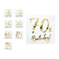 Serviettes de table Golden Happy Birthday 16,5 x 16,5 cm - 20 pcs.